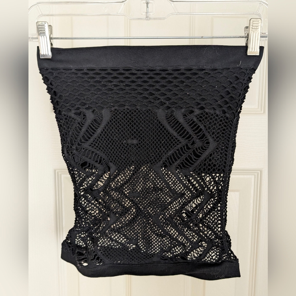 VGUC Black Crochet Mesh Tube Top With Built In Bra Sz S